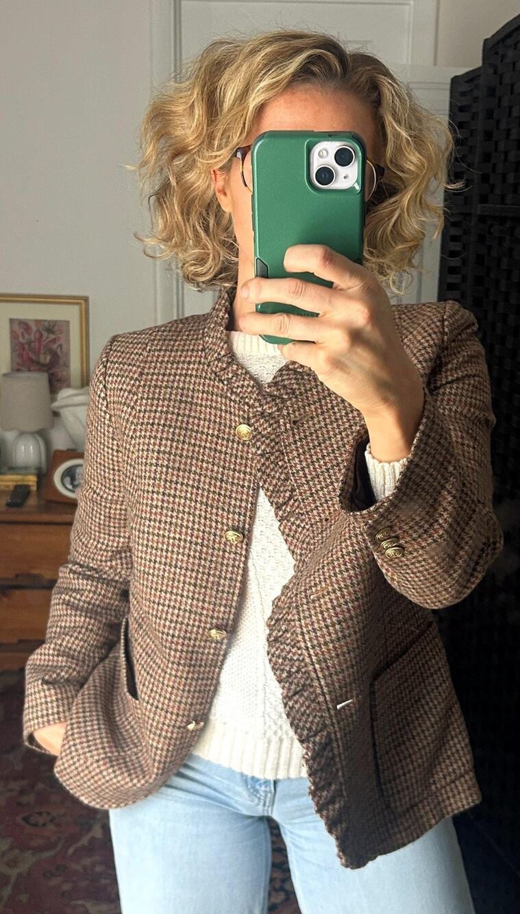 Vintage Wool Blend Brown Houndstooth Peplum Blazer Sz Medium, Riding Jacket Coat